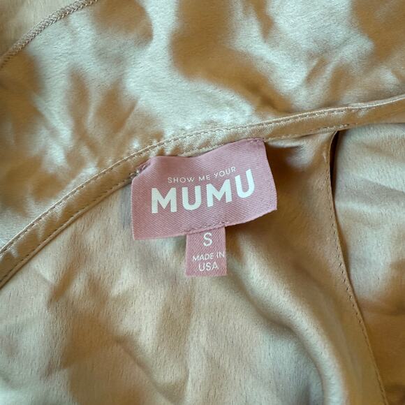 show me your mumu samantha ruffle wrap dress champagne luxe satin small - Picture 4 of 6